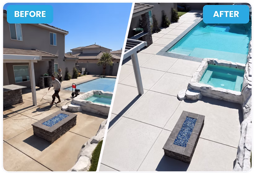 Pool deck before and after